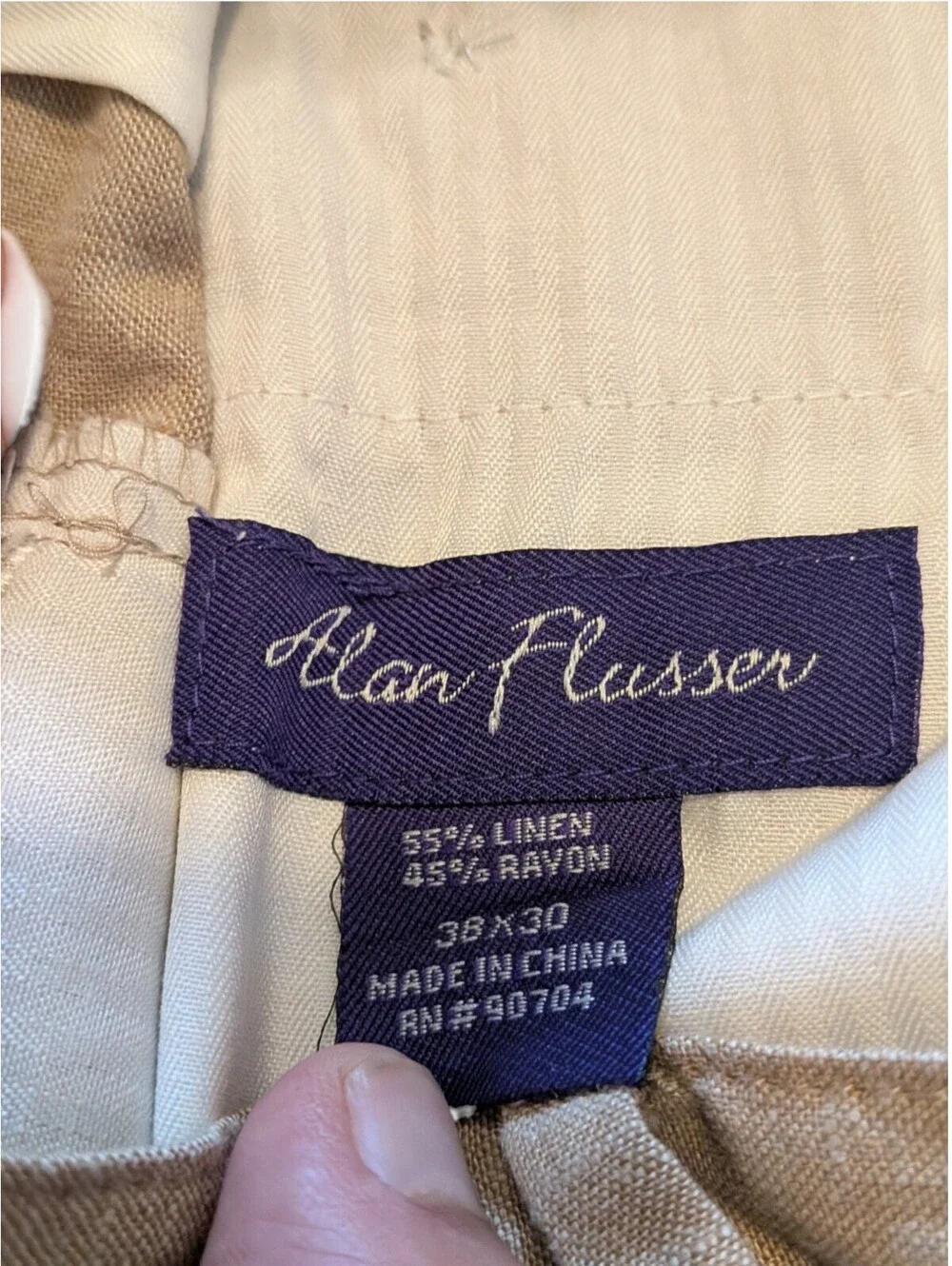 Alan Flusser Mens Linen Rayon Pleated Dress Pants Tan Khaki 38x30 Cuffed